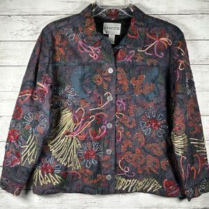 Chico’s Embroidered Applique Embellished Bohemian Artsy Denim Jacket 2 Large 12